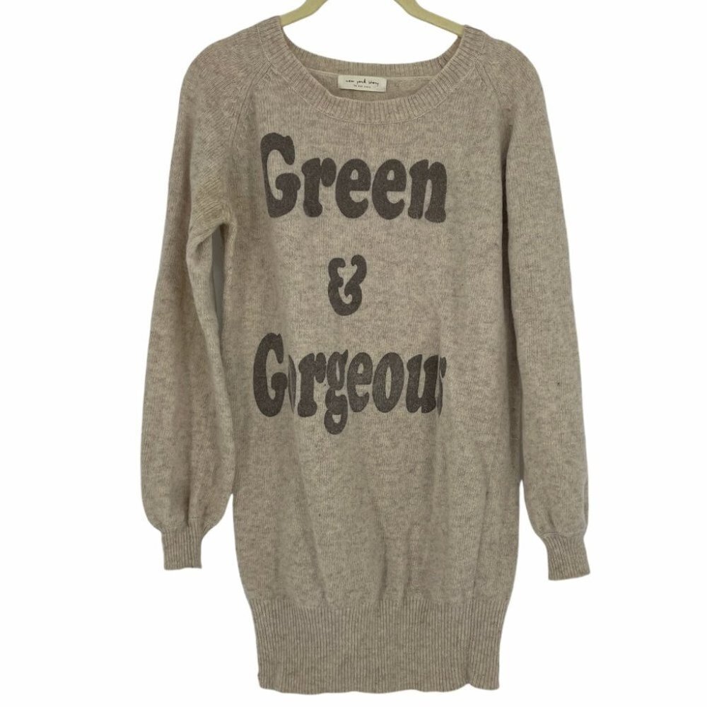 New York Story tan “Green and Gorgeous” sweater